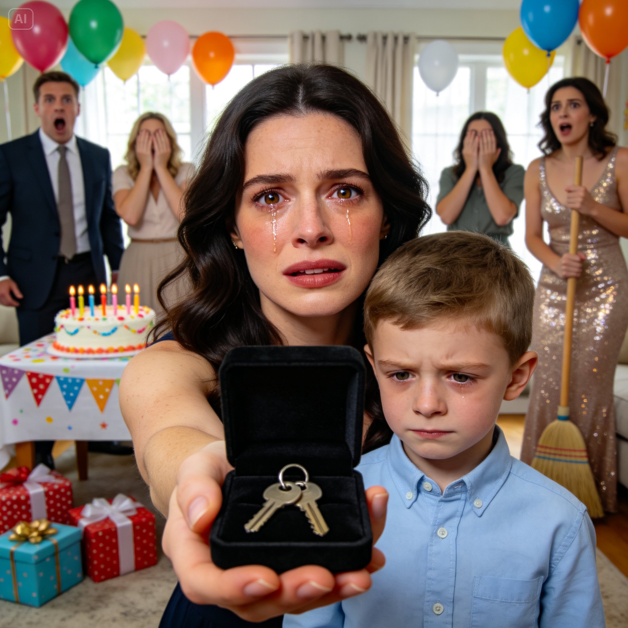 My ex-husband showed up at our son’s birthday party with his new wife. She handed my boy a broom and said,