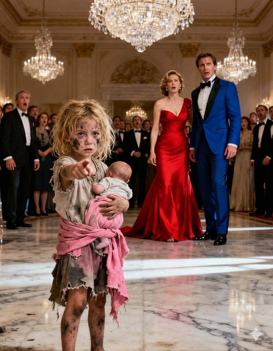A MULTI-BILLIONAIRE WAS TOASTING HIS ENGAGEMENT… UNTIL A HOMELESS LITTLE GIRL BURST IN HOLDING A BABY AND POINTED AT THE BRIDE