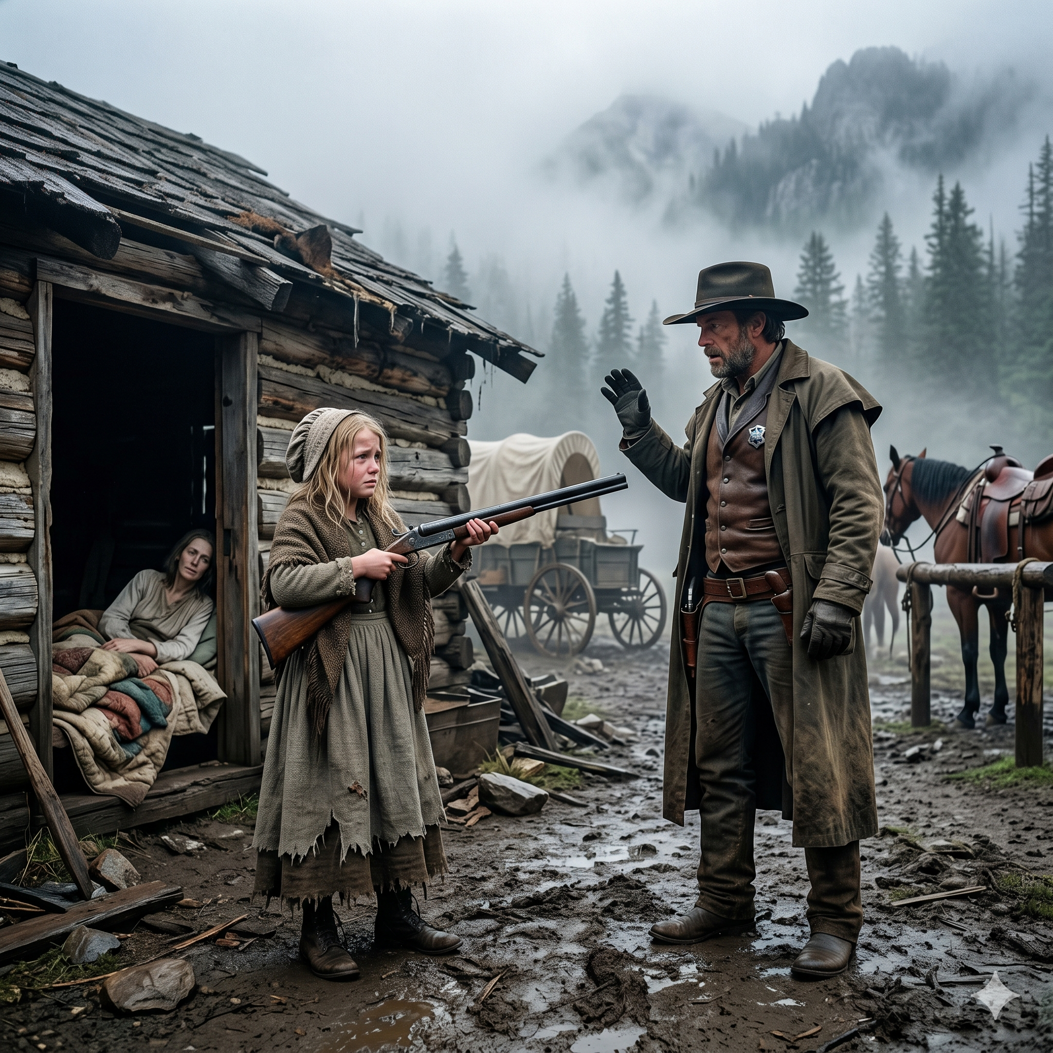 HE FOUND A LITTLE GIRL GUARDING HER DYING MOTHER WITH A RIFLE — THEN THE WOMAN WHISPERED A WARNING THAT TURNED THE ENTIRE MOUNTAIN AGAINST HIM…