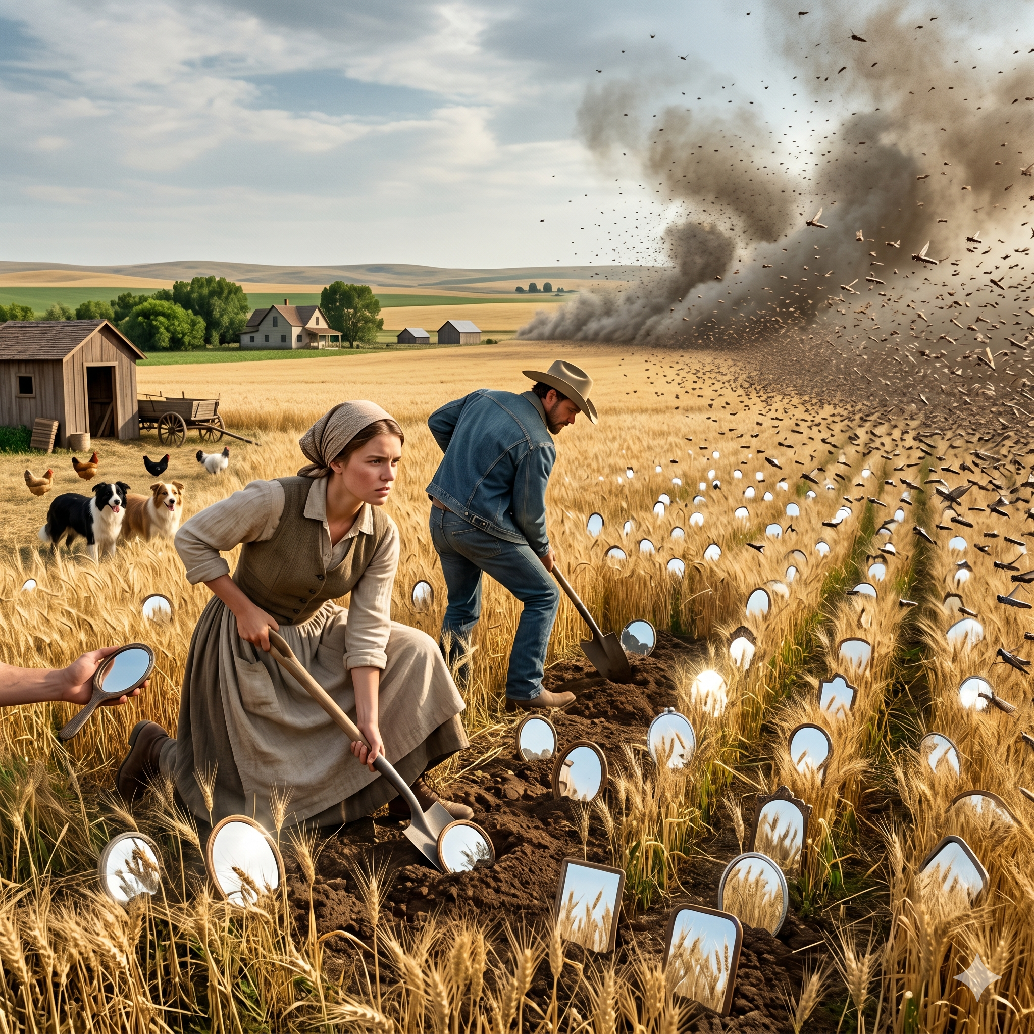 She Buried Mirrors Across Her Wheat Field… Until the Locusts Came Like Smoke
