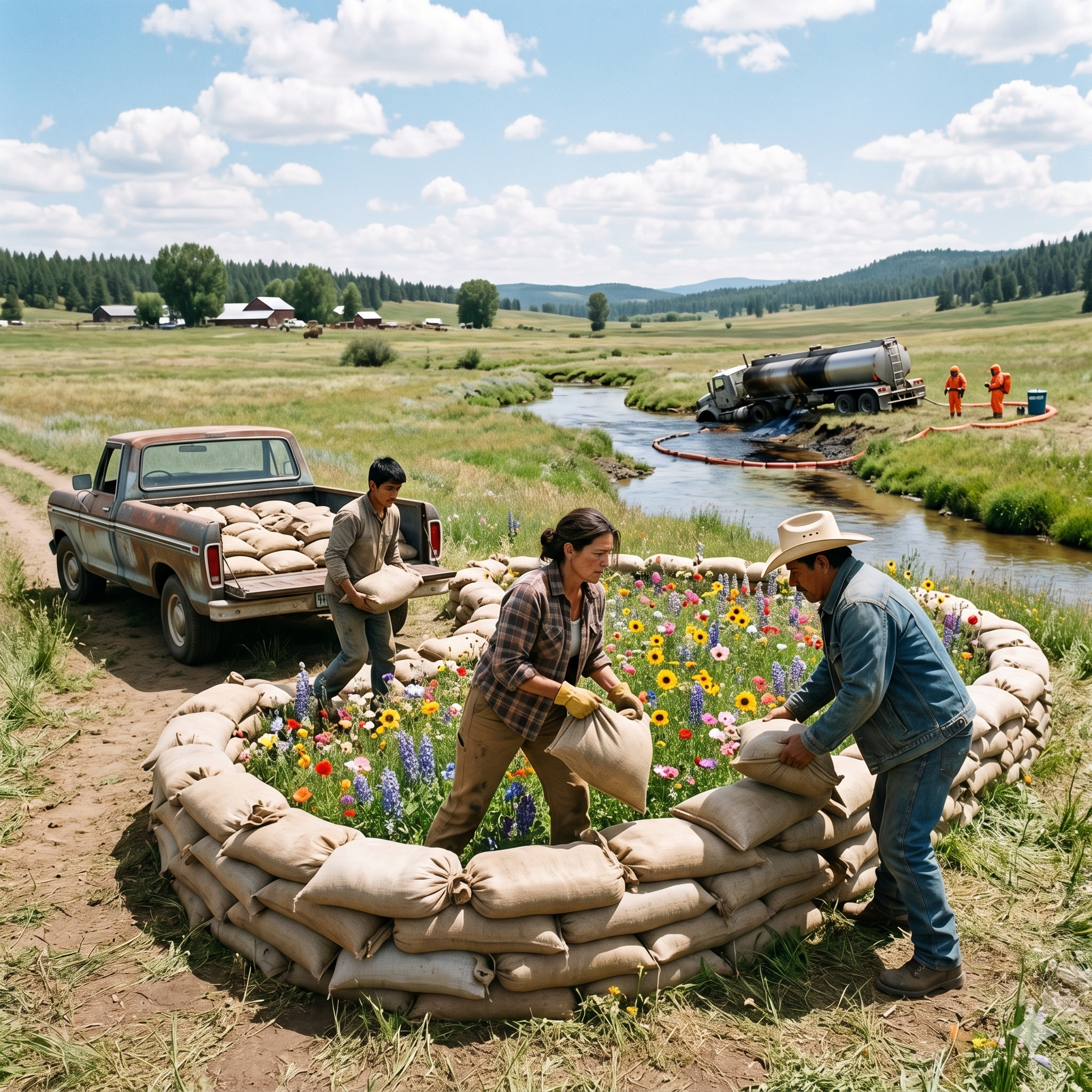 She Stacked Sandbags Around a Flower Field… Until the Chemical Spill Reached the Creek