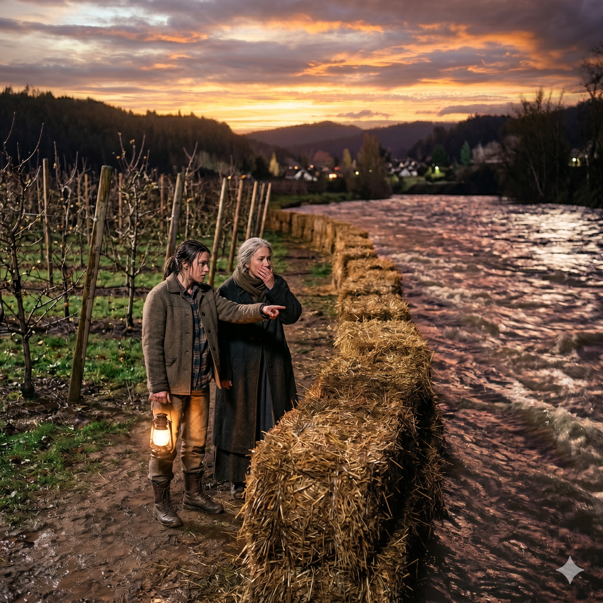 They Laughed When She Buried Hay Bales Around Her Orchard… Until the River Rose at Night