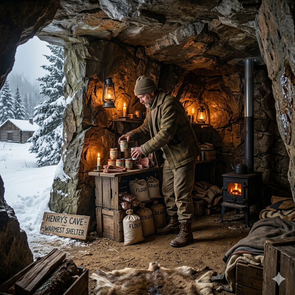 He Bought a $10 Cave and Secretly Stockpiled Food Inside — It Became the Only Warm Shelter in Winter