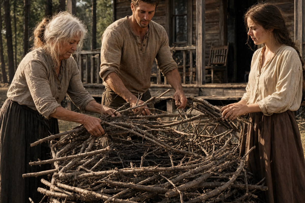 Through the hottest days of summer, the old woman refused to rest, carrying armfuls of dry branches and piling them around her house without even wearing a hat. People mocked her as insane—until winter came, and the whole village stood in stunned silence.
