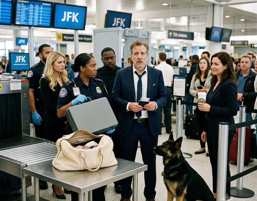 At JFK Security, My Husband Smirked as the K9 Approached My Suitcase… Seconds Later, His Entire Life Fell Apart