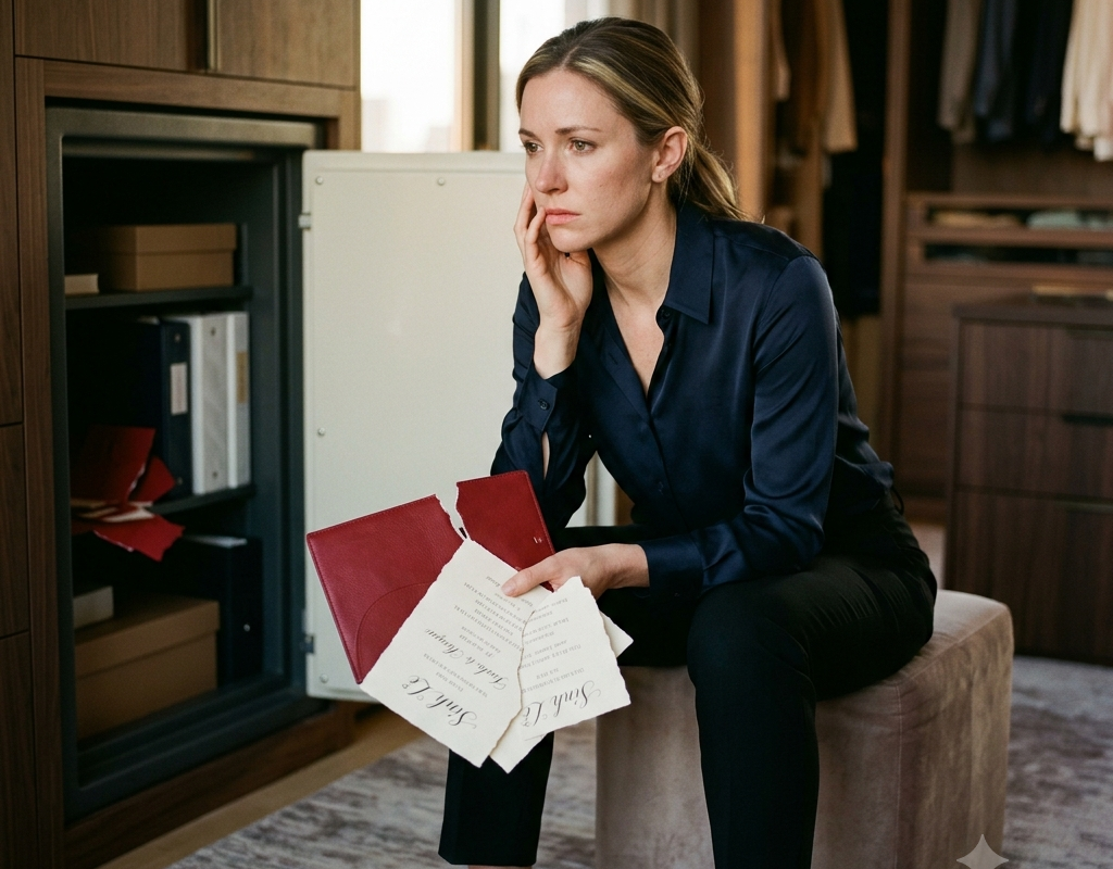 Instead, my fingers brushed against a dark red leather envelope hidden behind a thick stack of documents. Inside was a thick sheet of fine art paper, written in sharp, Gothic ink