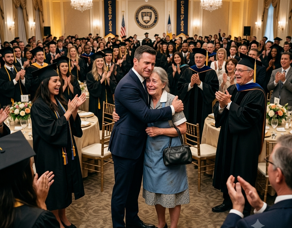 The Elderly Cafeteria Lady Was Asked to Leave the Graduation Banquet—Moments Later, the Young FBI Assistant Director Ran Over and Called Her “Mom”