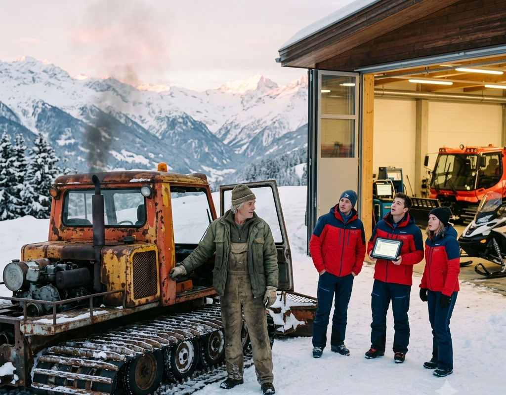 They Laughed When the Old Mechanic Bought Back a Rusted Snowcat — Then the Mountain Hotel Needed It by Sunrise