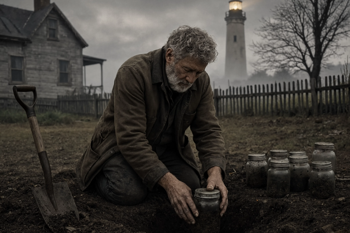 Throughout the bleak months, the retired lighthouse keeper quietly dug deep holes in his backyard, lowering a sealed glass jar into each one before covering it with earth. The village children threw stones at his fence and called him crazy—until the autumn when the fog refused to lift, and everything changed.