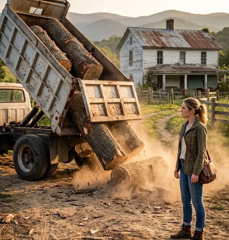 I heard them before I saw them. Heavy diesel engines grinding low against the hills. Chains clanking against metal beds. Tires crushing gravel along the back lane that nobody had maintained since Daddy died. Then came the long groan of hydraulics and the dull, earth-shaking thud of hardwood stumps hitting pasture ground