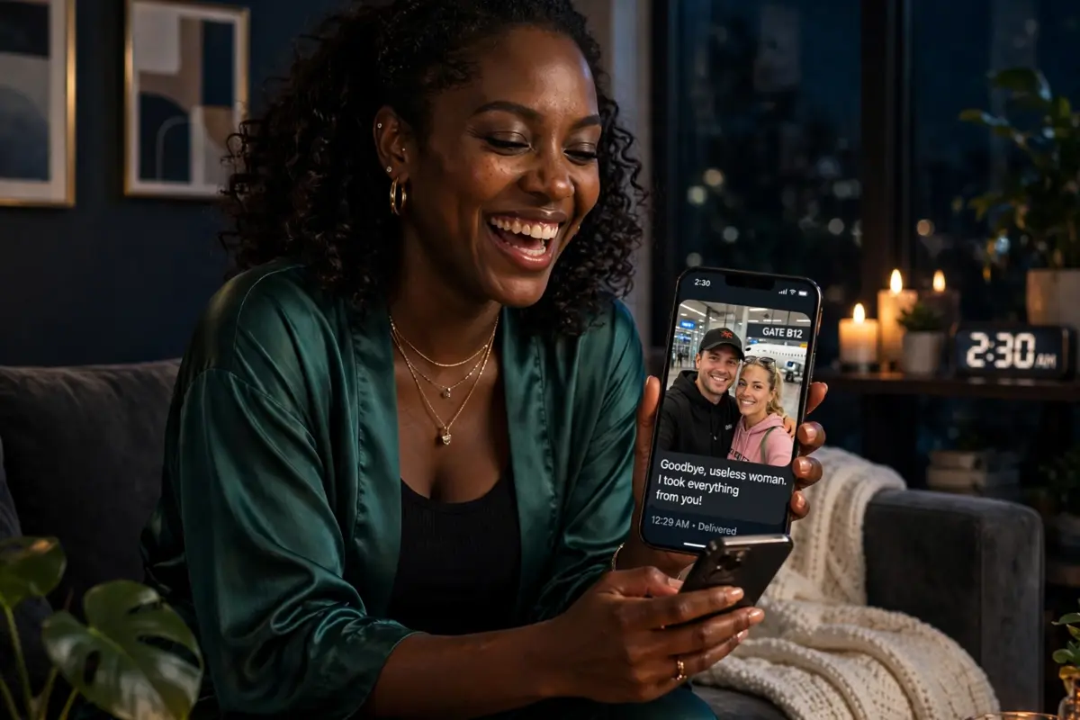My husband snuck out at 2 a.m. with his mistress, then proudly texted me from the airport, “I’ve taken everything you own”… but all I could do was smile because he had no idea what he’d really left behind