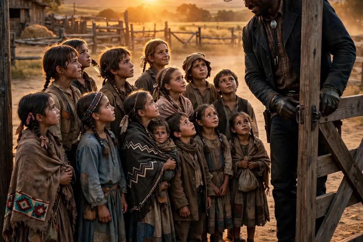 A strong Montana cowboy found 12 starving Cherokee children begging at his ranch, so he took them in without hesitation—but the truth they carried with them would soon shatter his lonely life