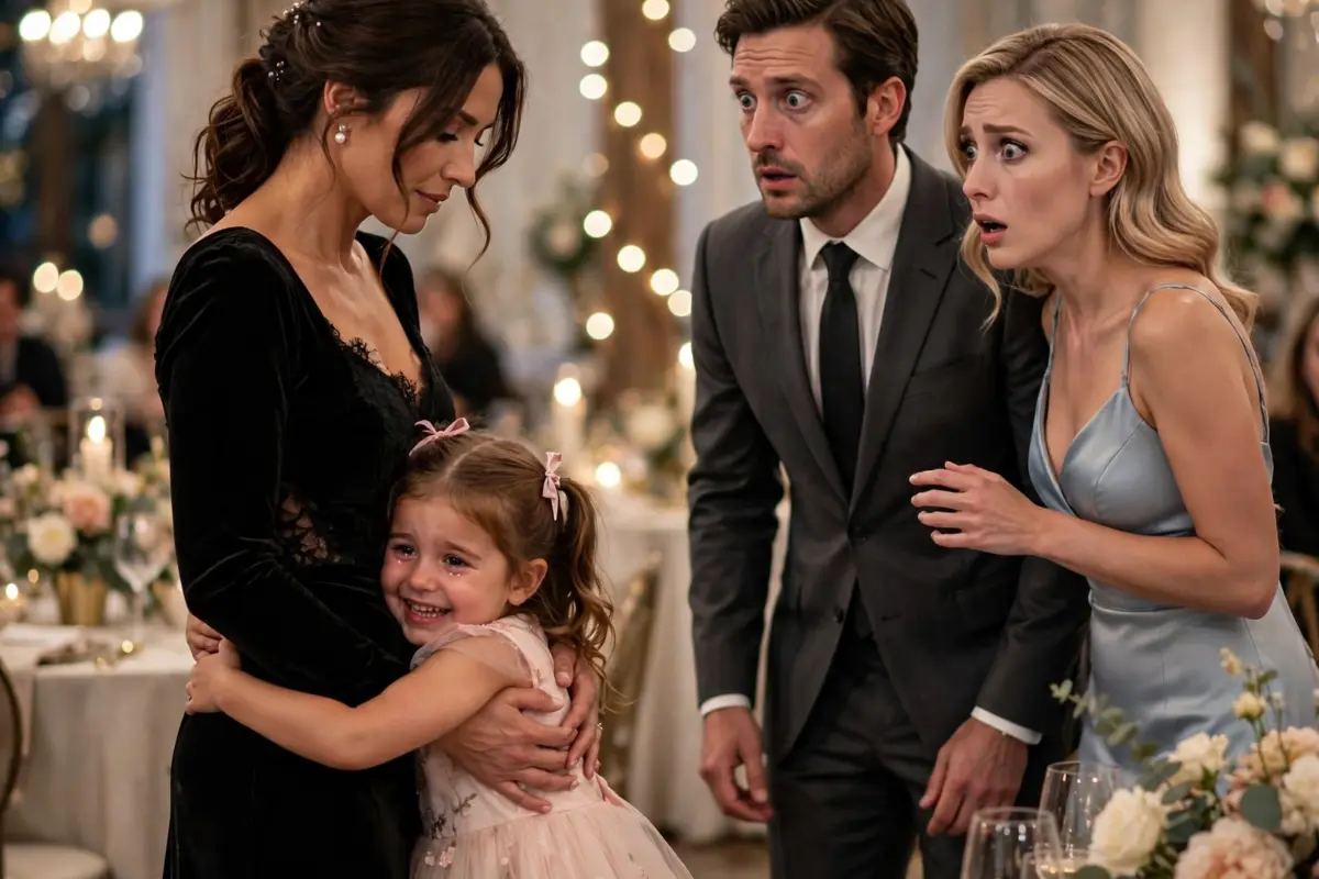 Five years after our divorce, my ex-husband mocked me at a wedding while his new lover smirked beside him—until a little girl suddenly ran to me screaming, “Mom!” and her smile vanished
