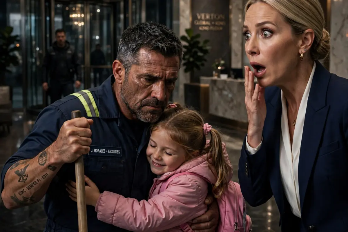 His daughter suddenly called a janitor “Dad,” leaving the billionaire CEO speechless—then his buried military history revealed why the girl’s real father had returned