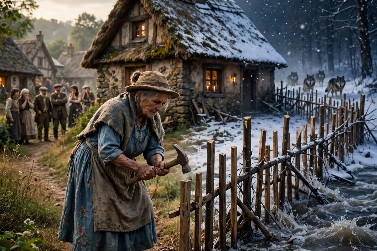 The widow at the end of the village all summer long that year, every day she hammered stakes around her house. Everyone said she had gone mad from loneliness, but when winter came, they understood everything.