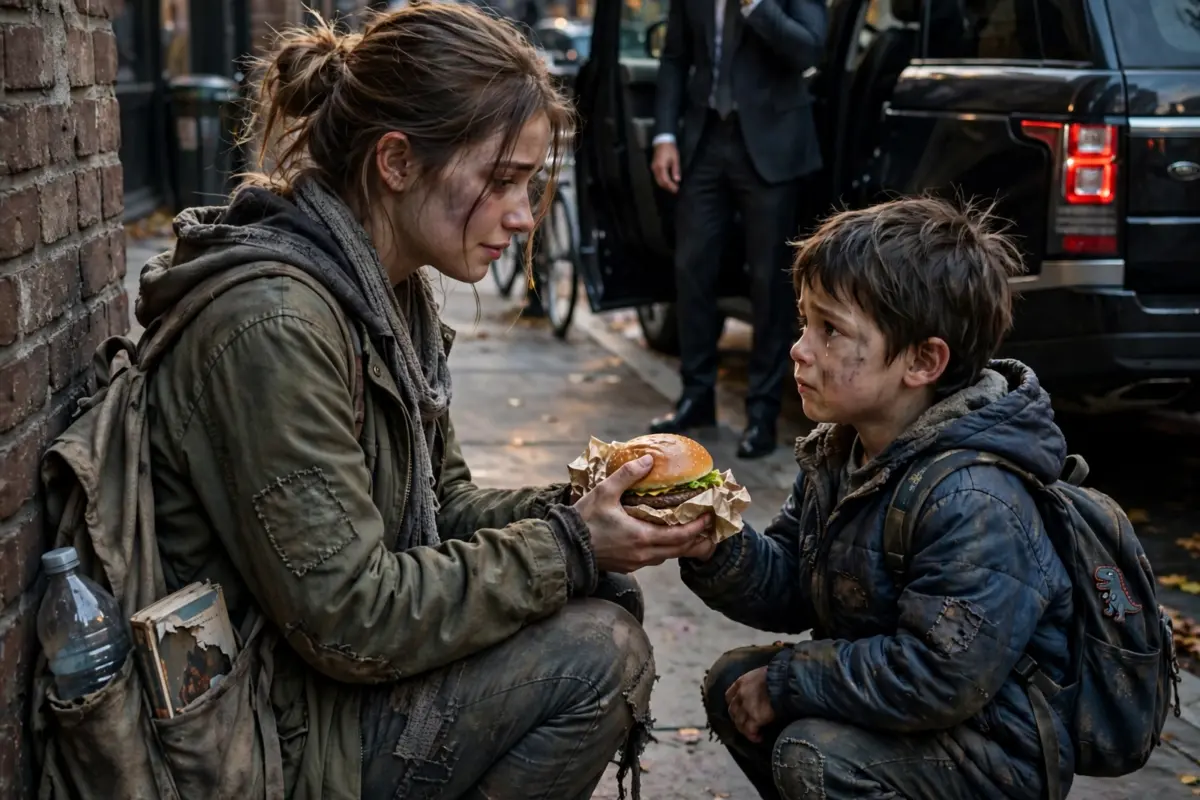 She had barely enough to eat, yet gave her only hamburger to a sad little boy—without knowing his father was one of the richest billionaires in town