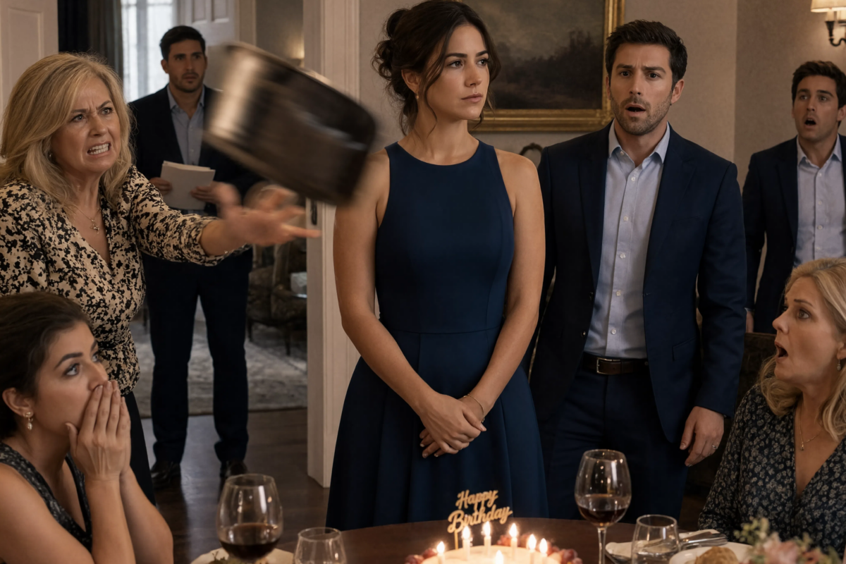 “Get Up and Cook for My Son!” My mother-in-law threw a cast-iron pot at me on my 32nd birthday… then a stranger arrived with photos exposing my husband’s affair and completely changed who would own our home
