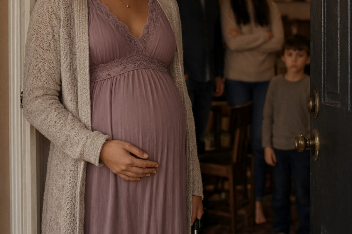 My husband threw me out while I was five months pregnant because I refused to do the housework… I smiled, asked, “Are you sure?” and five minutes later, his whole family was standing outside in complete sh0ck