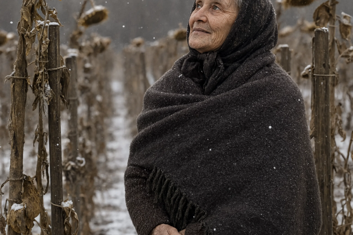 An old woman spent the entire summer driving wooden stakes around her sunflower field… everyone thought she was losing her mind until the first snowflakes of winter began to fall