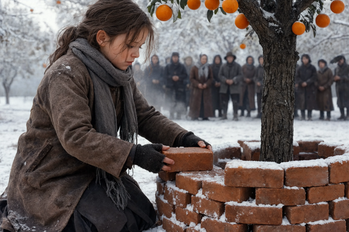 Throughout that winter, the girl would go to the orange garden every day and place an additional brick under the tree. The whole village said she was young and already crazy, but few knew that when spring arrived, everything she did would be revealed.