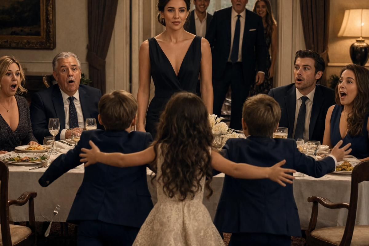 They called me a “useless freeloader” and laughed as my husband made me the family’s disgrace… until the most respected man in town entered with three children who rushed straight into my arms, leaving my father-in-law dropping his fork and my husband pale