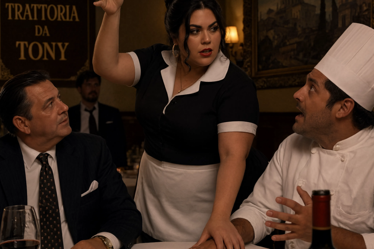 The Mafia boss watched in shock as a plus-size waitress caught his fork midair, pinned the chef’s hand to the table, and forced him to taste his own dish