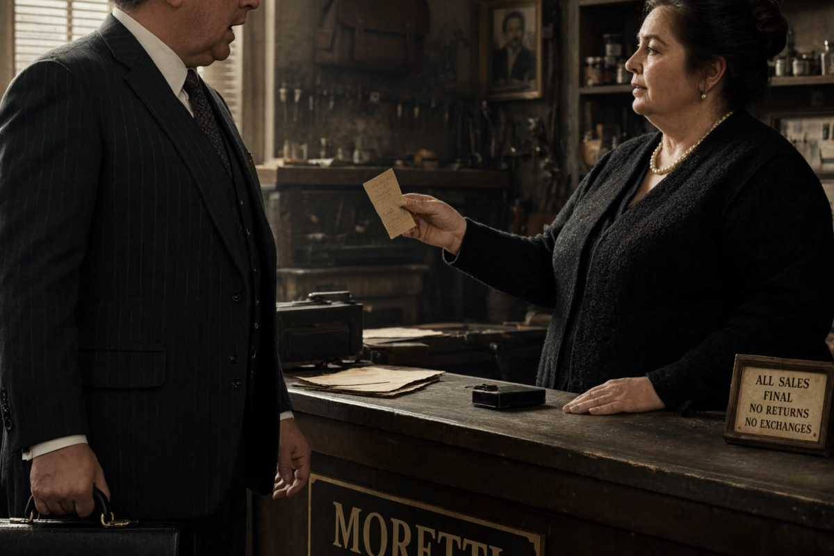 The Mafia boss thought he was there for a simple briefcase repair, but the plus-size widow mentioned a forgotten name his empire had paid to bury forever